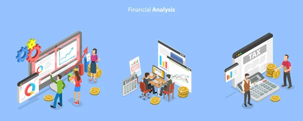 Izometrikus Lapos Vektor Fogalmi Illusztrációja Üzleti Elemzés Kezelése Pénzügyi Jövedelem — Stock Vector