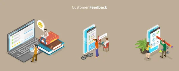 Isometric Flat Vector Conceptual Illustration Customer Feedback Client Rating Survey — Stock Vector