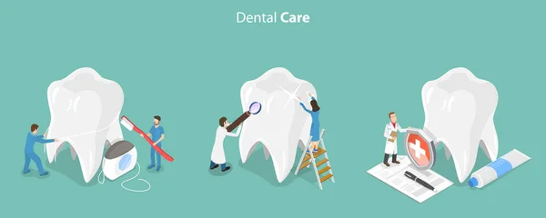 Ilustración Conceptual Del Vector Plano Isométrico Del Cuidado Dental Servicios — Vector de stock