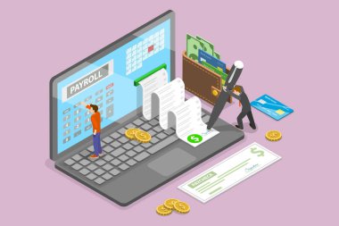 3D Isometric Düz Vektör Maaş Sistemi Kavramsal İllüstrasyonu, Çevrimiçi Gelir Hesaplayıcı