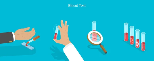 血液测试的三维等距平面矢量概念图解 化学实验室分析 — 图库矢量图片