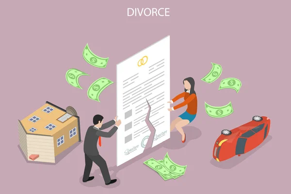 Isometric Flat Vector Conceptual Illustration Divorce Family Breakup Property Division — 스톡 벡터