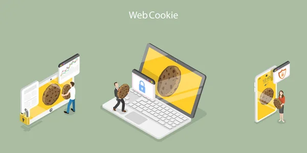 Isometric Flat Vector Conceptual Illustration Web Cookie Policy Personal Information — Stockový vektor