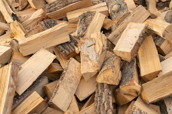 Dry Sawn Chopped Firewood Pile Open Sky Creative Vintage Background — Stok fotoğraf