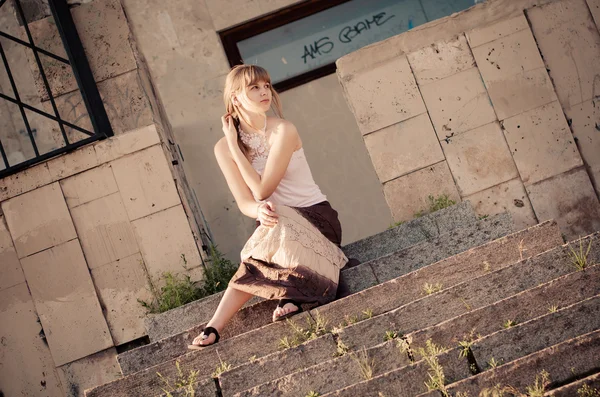 On the stone stairs — Stock Photo, Image