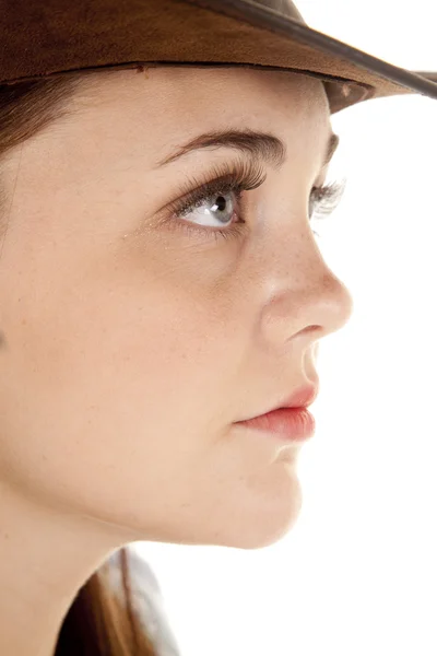 Mujer mirada lado ojos grave — Foto de Stock