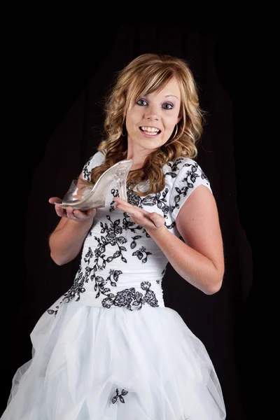 Teen holding shoe — Stock Photo, Image