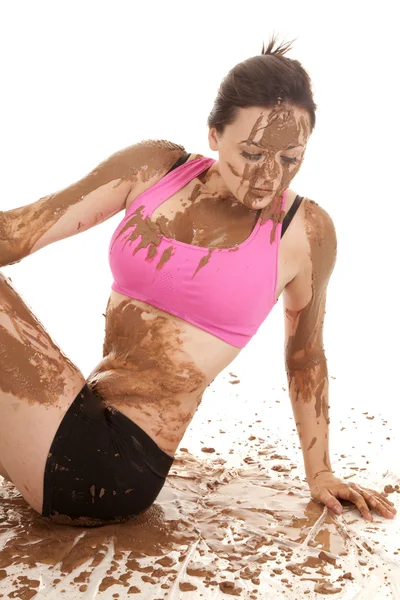 Sit in mud woman — Stock Photo, Image