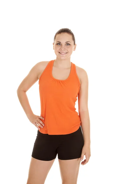 Oranje damesshirt fitness — Stockfoto