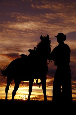 kovboy holding at sunset içinde