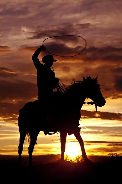 Cowboy swinging repet på häst vinkel — Stockfoto