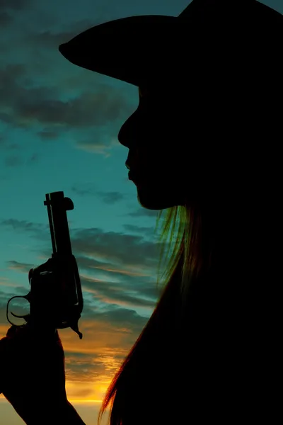 Γυναίκα πρόσωπο όπλο σιλουέτα — Φωτογραφία Αρχείου