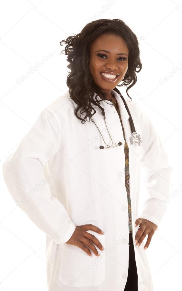 African American doctor hands hips