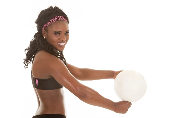 Mujer cerca golpeó voleibol — Foto de Stock