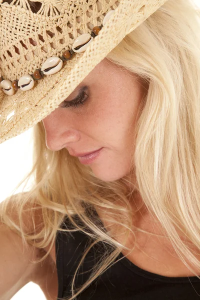 Cowgirl portrait look down side — Stock Photo, Image