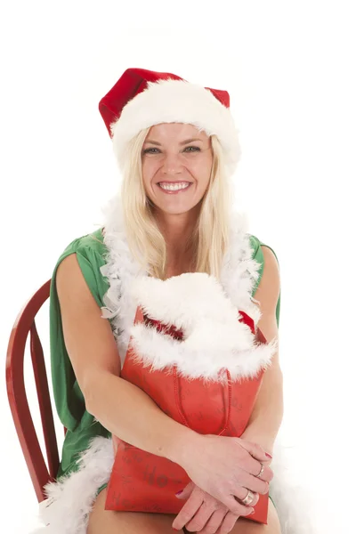 Woman santa bag smile — Stock Photo, Image