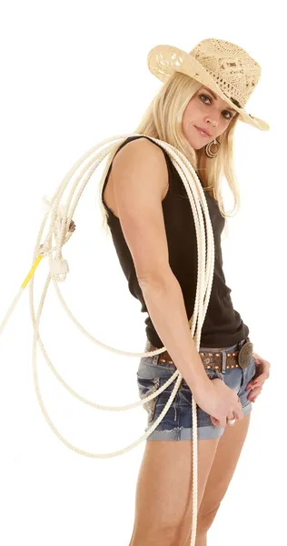 Cowgirl rope over shoulder Stock Photo