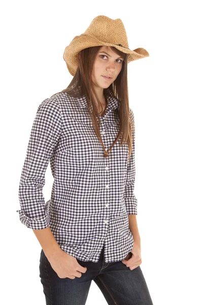 Serious cowgirl hat — Stock Photo, Image