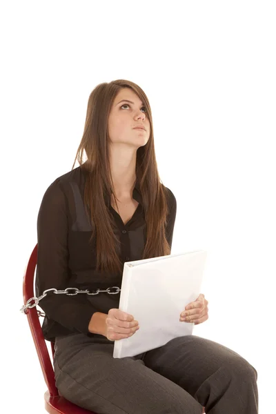 Frustrated chained to chair — Stock Photo, Image