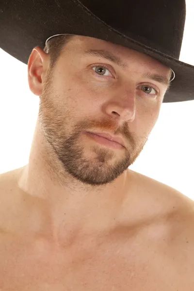Bliska twarz czarny kapelusz — Zdjęcie stockowe