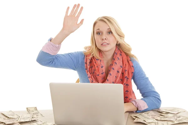 Raise hand computer money — Stock Photo, Image