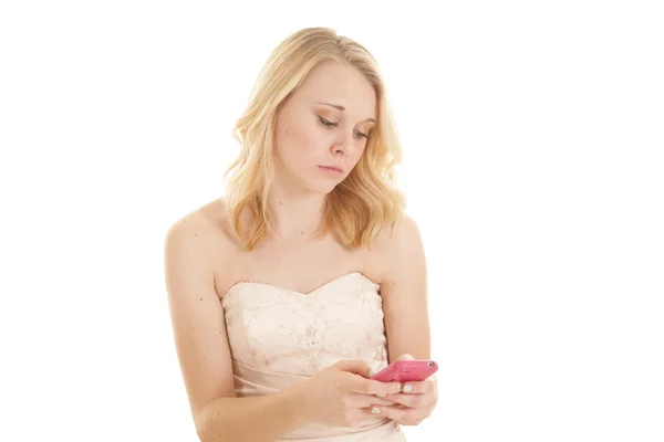 Sad face texting dress — Stock Photo, Image
