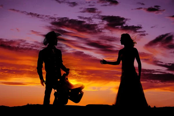 Paar Western im Sonnenuntergang — Stockfoto