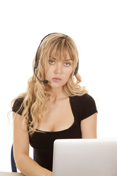 Woman in black headset computer — Stock Photo, Image