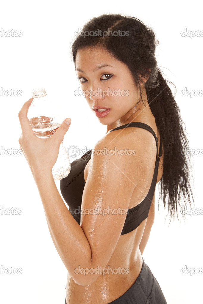 Asian woman fitness hold water look
