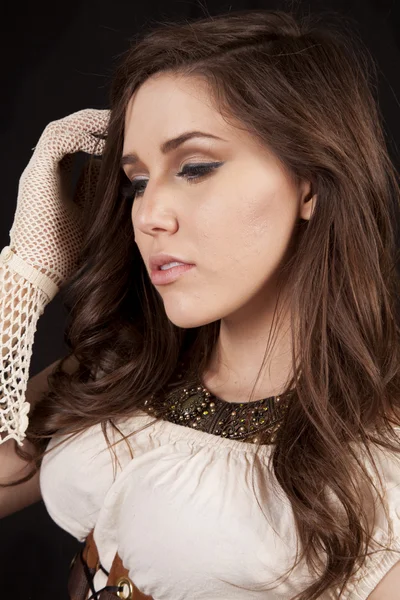 Close up woman on black — Stock Photo, Image