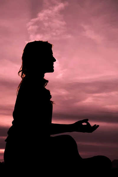 Side silhouette meditate — Stock Photo, Image
