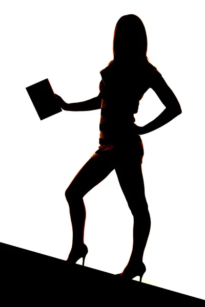 Vrouw bedrijf één boek silhouet — Stockfoto