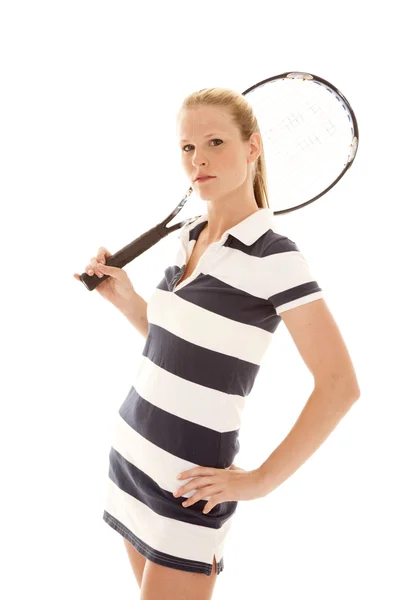 Woman tennis racquet serious — Stock Photo, Image