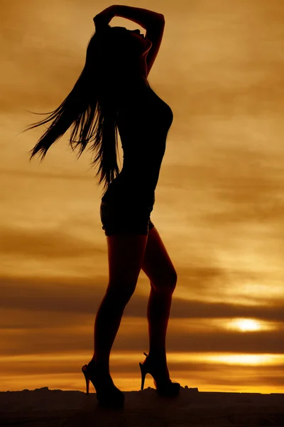 Frau Ganzkörper Silhouette Haare geblasen — Stockfoto