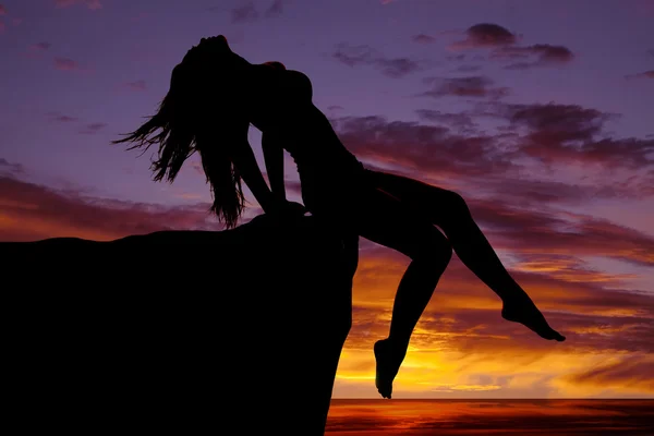 Woman lean back it rock silhouette — Stock Photo, Image