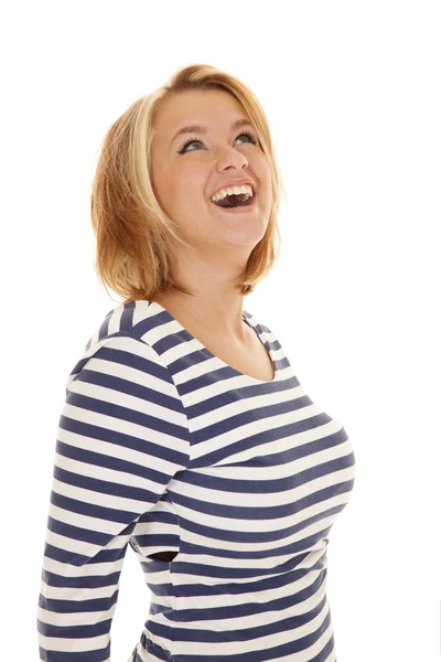 Woman blue strips laugh — Stock Photo, Image