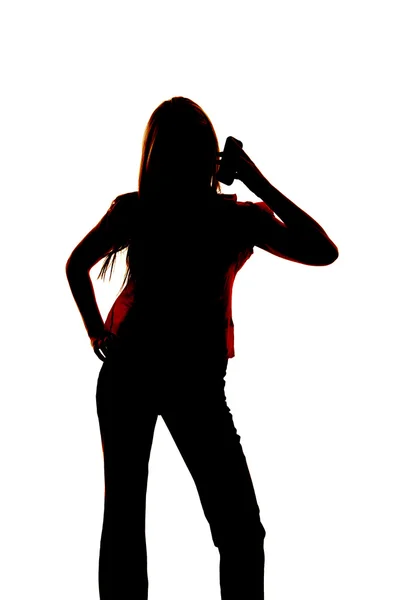 Silhouette di donna su un telefono cellulare — Foto Stock