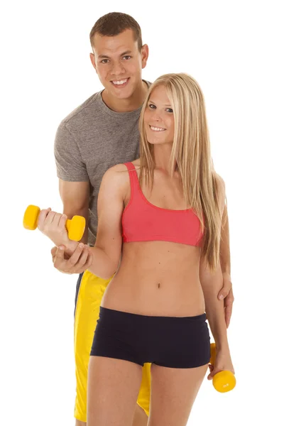 Couple fitness her curl — Stock Photo, Image