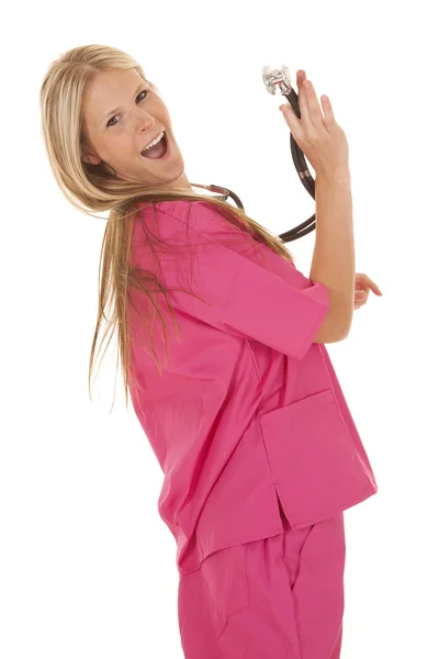 Woman nurse fun stethoscope — Stock Photo, Image