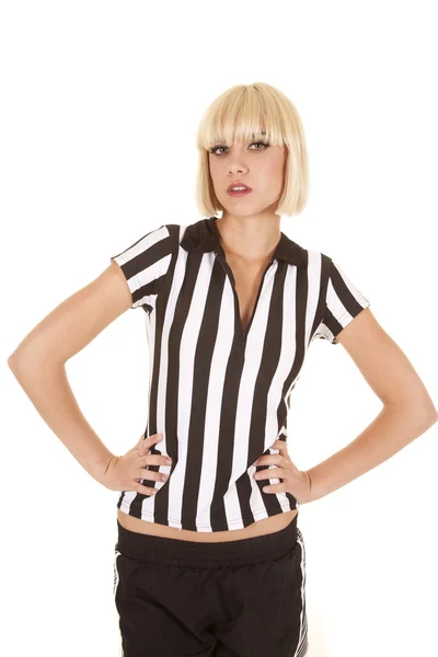 Referee woman serious hands on hips — Stock Photo, Image