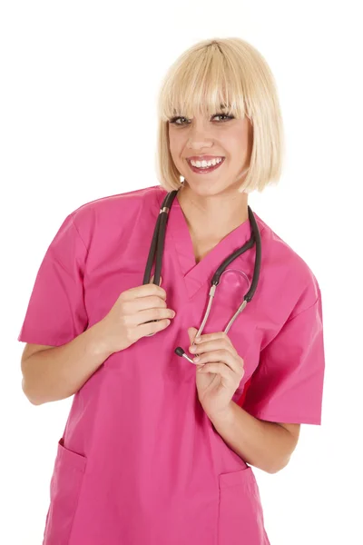 Nurse woman pink stethoscope — Stock Photo, Image