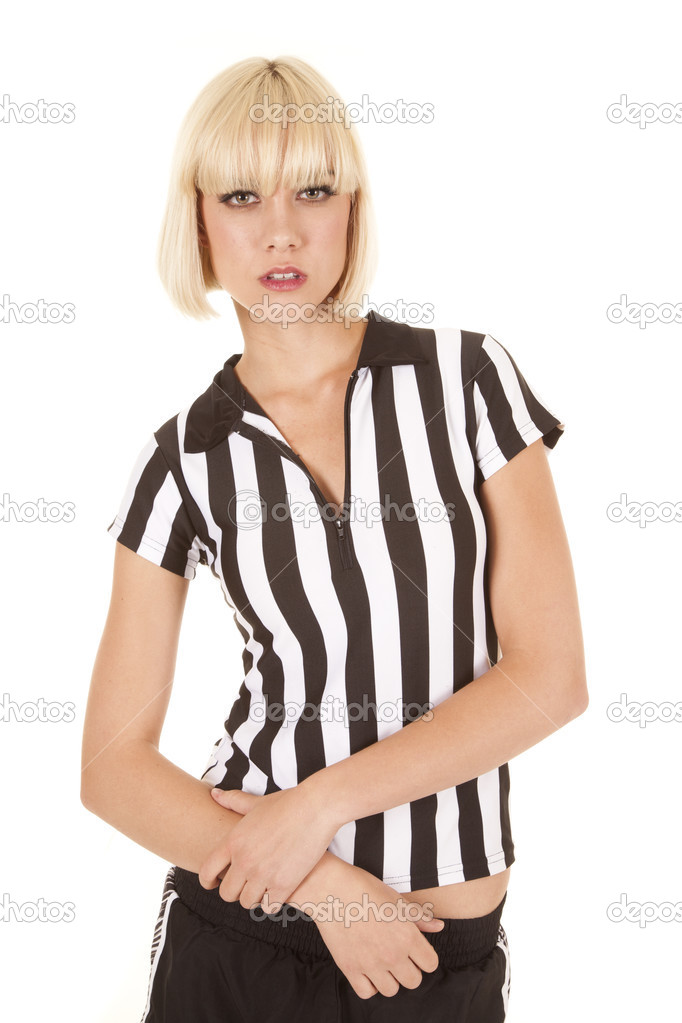 referee woman hands down serious
