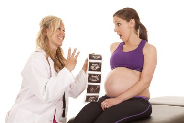 Doctor pregnant woman ultrasound triplets clipart