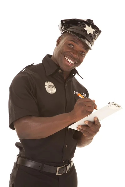 Polizist schreibt Fahrschein glücklich — Stockfoto