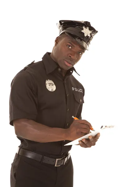 Policeman writing ticket serious — Stock Photo, Image