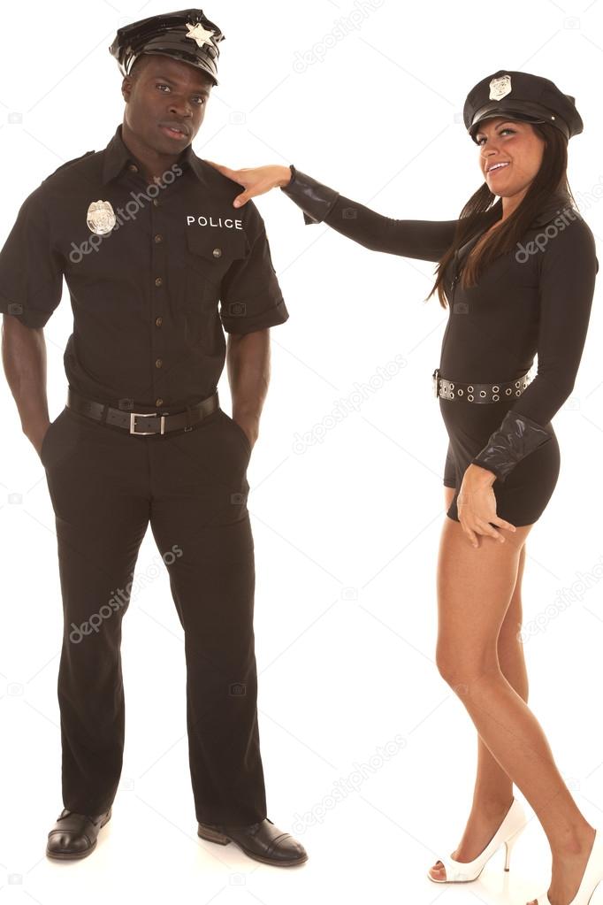 Man and woman cop she flirting