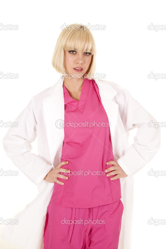 woman doctor outfit hands hips