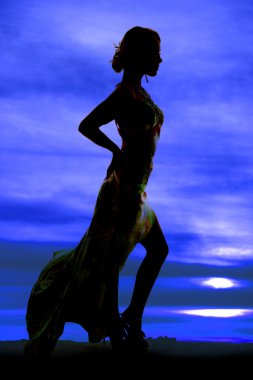 siluet kadın uzun elbise el kalça