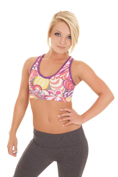 Woman fitness sports bra colorful pose — Stock Photo, Image