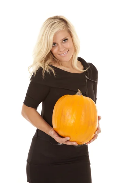 Black dress pumpkin smiling — Stock Photo, Image